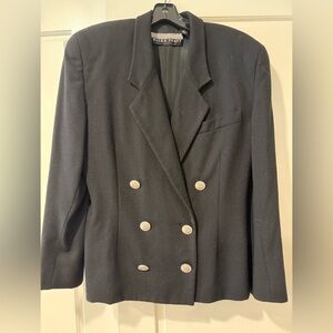 Vintage Ellen Tracy Black Wool Blazer wit silver buttons